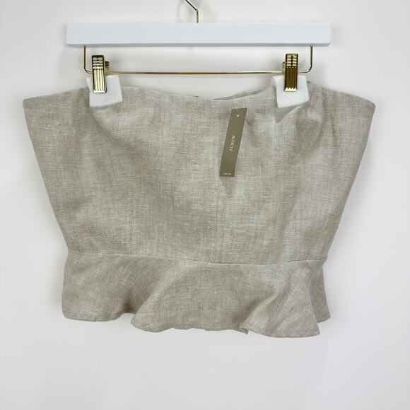 J.Crew Cropped Bustier Peplum Top Heavyweight Linen Flax Beige Preppy US 14 NWT - Picture 4 of 11